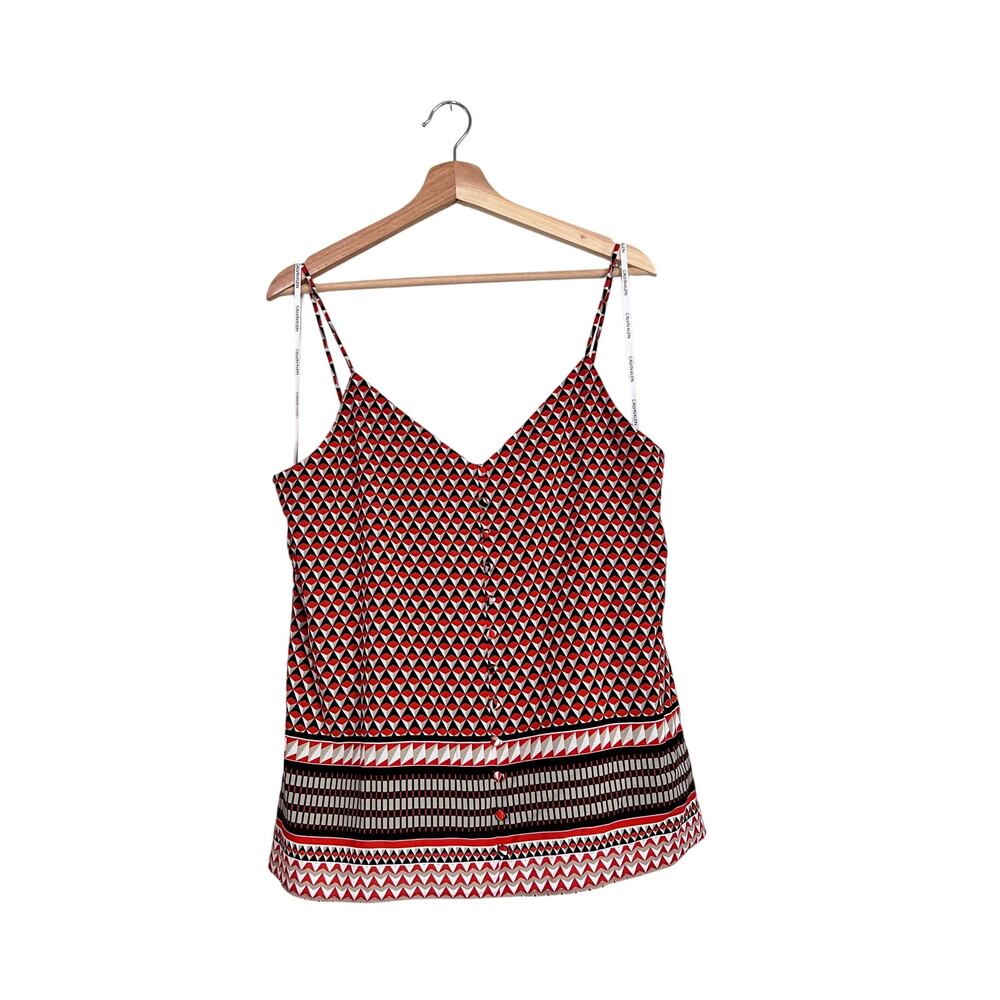 Calvin Klein Red and Black Geometric Pattern Cami Top Office Size Medium
